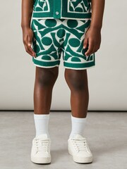 Reiss Green/White Vounder Abstract-Pattern Towelling Shorts - Image 3 of 5