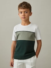 Reiss Sage Multi Cole 3-9 yrs Cotton Colour-Block Piped T-Shirt - Image 1 of 4