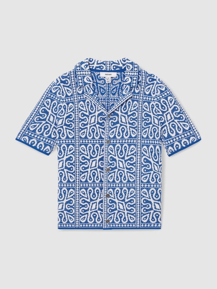 Reiss Blue/White River 13-14 yrs Tile Pattern Knit Shirt - Image 1 of 4