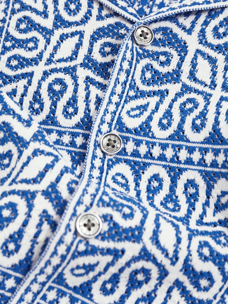 Reiss Blue/White River 13-14 yrs Tile Pattern Knit Shirt - Image 4 of 4