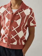 Reiss Paprika Red/Off White Terrazzo 9-13 yrs Geometric Embroidery Knit Shirt - Image 3 of 4