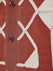 Reiss Paprika Red/Off White Terrazzo 9-13 yrs Geometric Embroidery Knit Shirt - Image 4 of 4