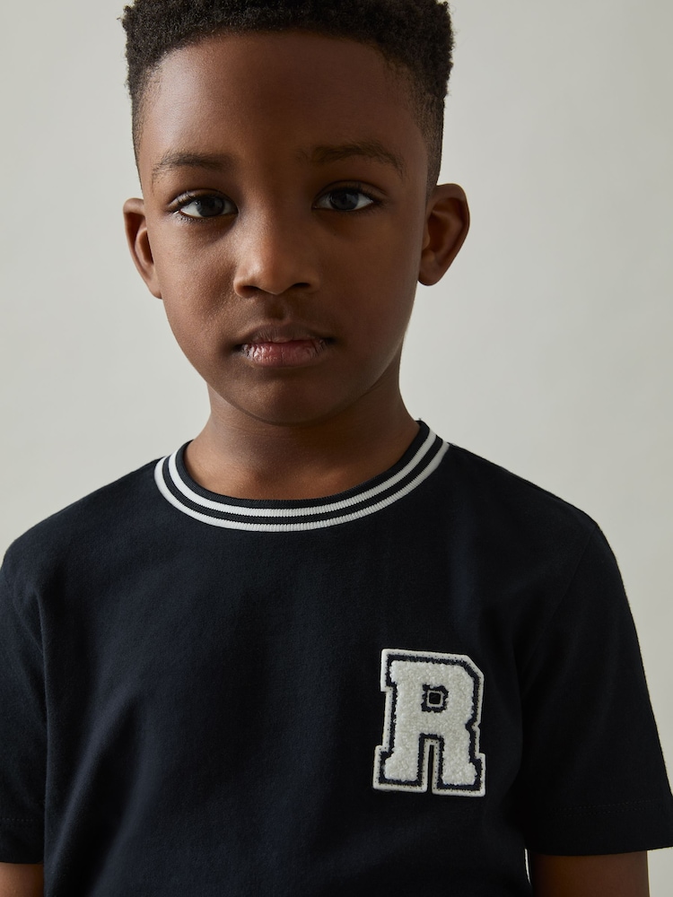 Reiss Navy Palmers 9-13 yrs Cotton Letter-Patch T-Shirt - Image 1 of 4