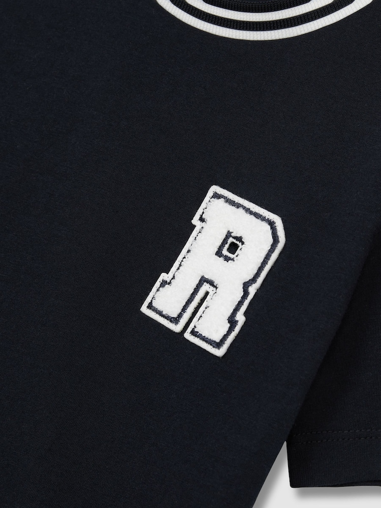 Reiss Navy Palmers 9-13 yrs Cotton Letter-Patch T-Shirt - Image 4 of 4