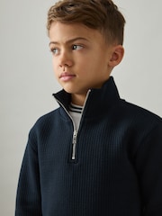 Reiss Navy Ashby 13-14 yrs Cotton-Blend Half-Zip Funnel-Neck Jumper - Image 1 of 4