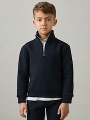 Reiss Navy Ashby 13-14 yrs Cotton-Blend Half-Zip Funnel-Neck Jumper - Image 2 of 4