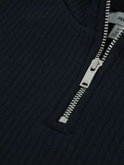 Reiss Navy Ashby 13-14 yrs Cotton-Blend Half-Zip Funnel-Neck Jumper - Image 3 of 4