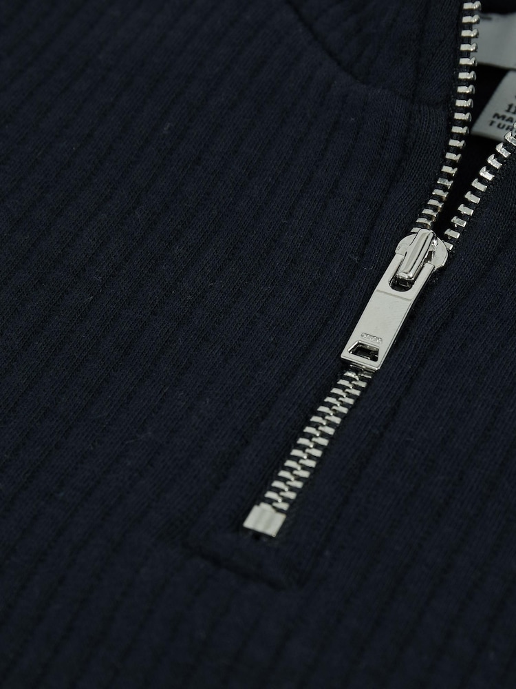 Reiss Navy Ashby 13-14 yrs Cotton-Blend Half-Zip Funnel-Neck Jumper - Image 4 of 4