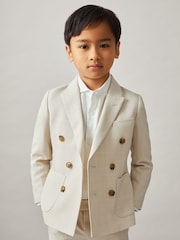 Reiss Stone Belmont 3-9 yrs Double-Breasted Textured Blazer With Wool - Image 1 of 5