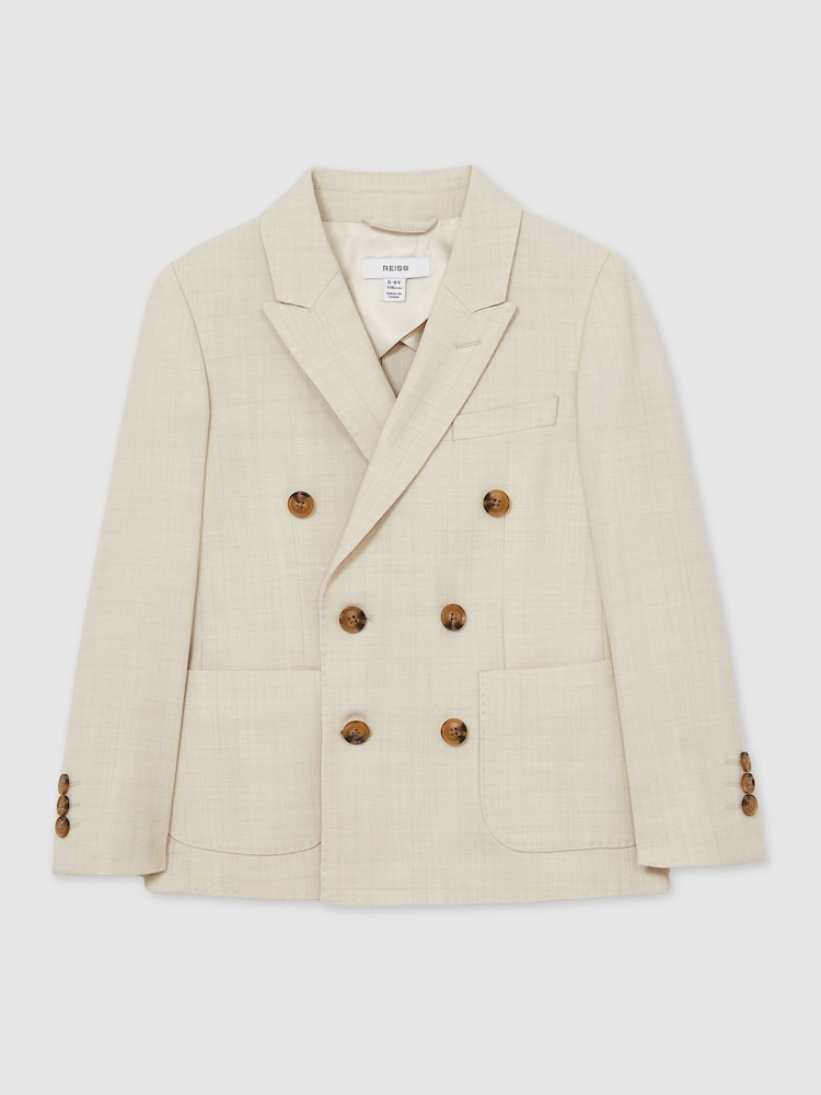 Reiss Stone Belmont 3-9 yrs Double-Breasted Textured Blazer With Wool - Image 2 of 5