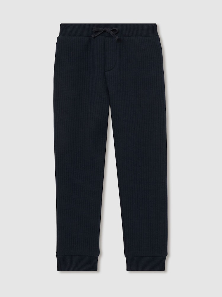 Reiss Navy Bow 13-14 yrs Cotton-Blend Ribbed Drawstring Joggers - Image 1 of 4