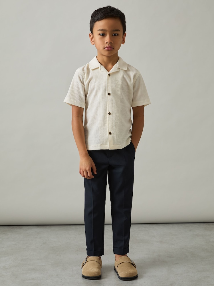 Reiss Off White Hunt 9-13 yrs Textured Cuban Collar Shirt - Image 1 of 4