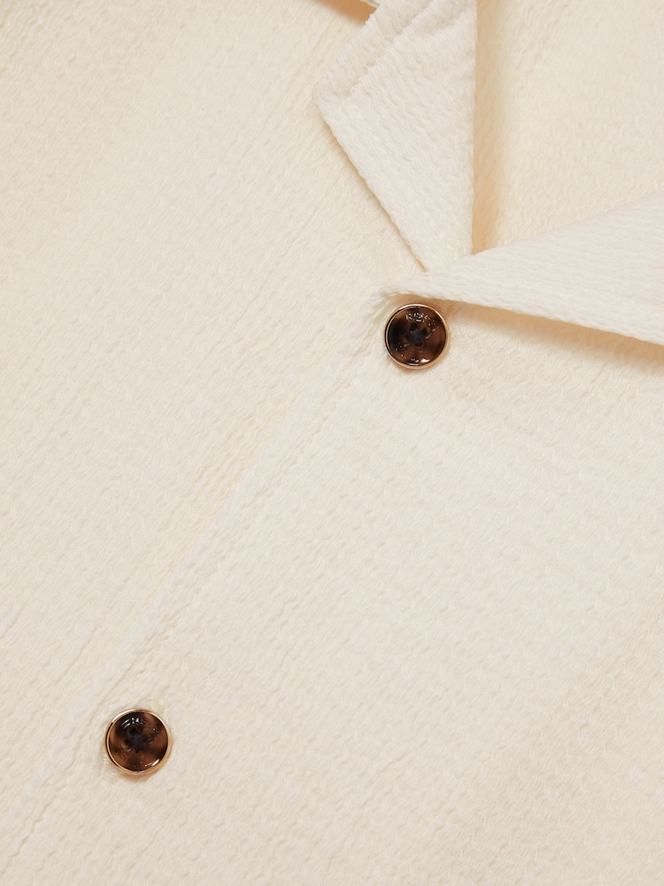Reiss Off White Hunt 9-13 yrs Textured Cuban Collar Shirt - Image 4 of 4