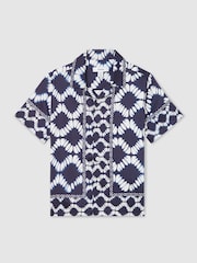 Reiss Blue Maki 9-13 yrs Abstract Print Cuban Collar Shirt - Image 2 of 4