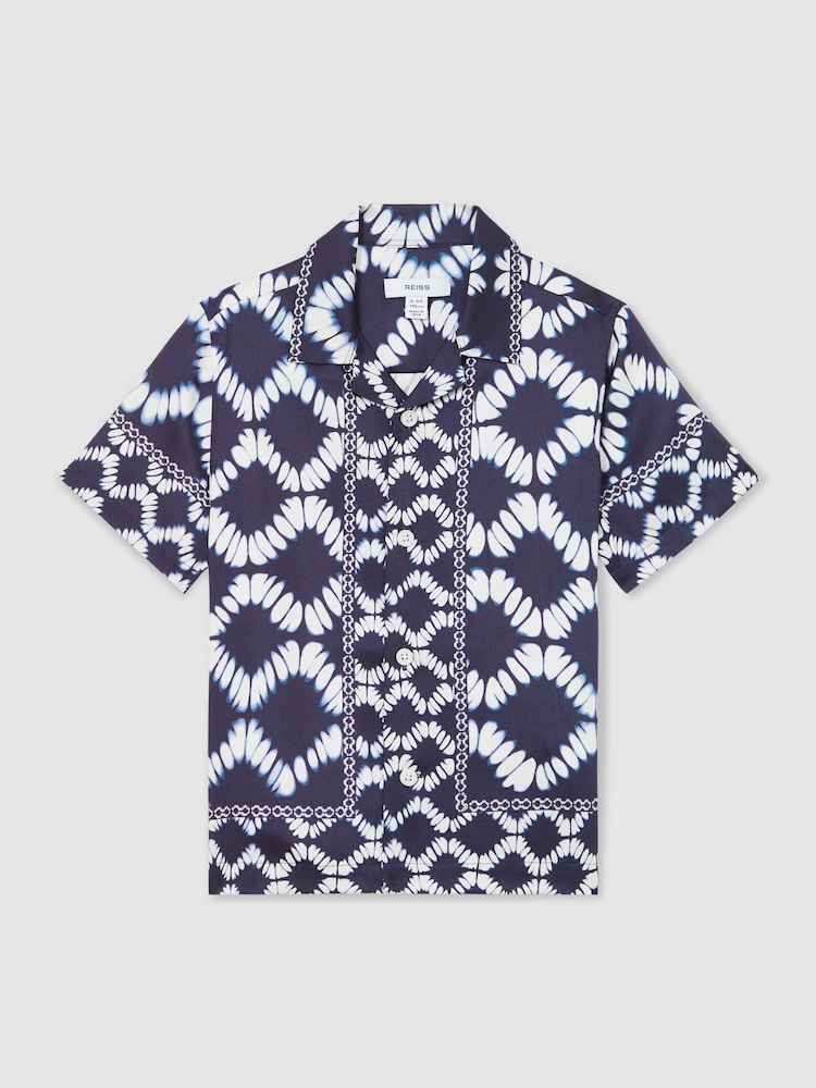 Reiss Blue Maki 9-13 yrs Abstract Print Cuban Collar Shirt - Image 2 of 4