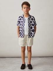 Reiss Blue Maki 9-13 yrs Abstract Print Cuban Collar Shirt - Image 3 of 4