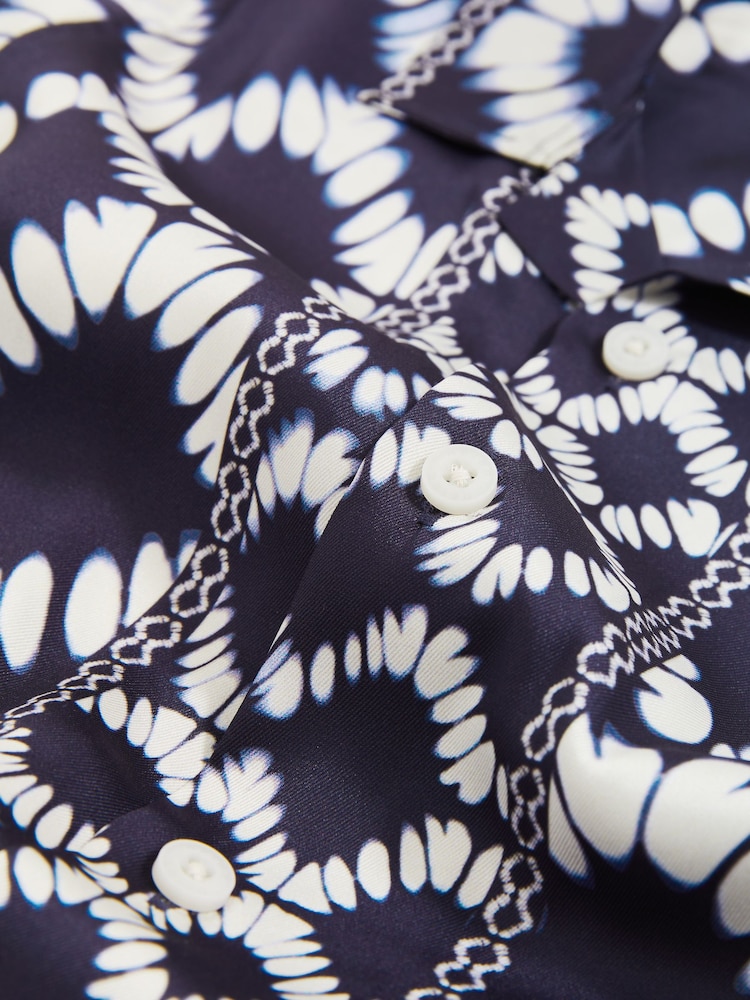 Reiss Blue Maki 9-13 yrs Abstract Print Cuban Collar Shirt - Image 4 of 4