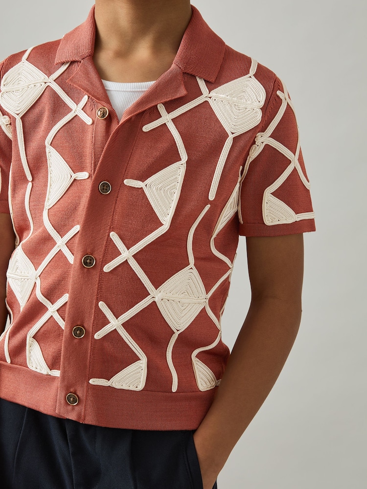 Reiss Paprika Red/Off White Terrazzo 3-9 yrs Geometric Embroidery Knit Shirt - Image 1 of 4