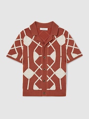 Reiss Paprika Red/Off White Terrazzo 3-9 yrs Geometric Embroidery Knit Shirt - Image 2 of 4