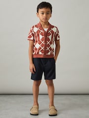 Reiss Paprika Red/Off White Terrazzo 3-9 yrs Geometric Embroidery Knit Shirt - Image 3 of 4