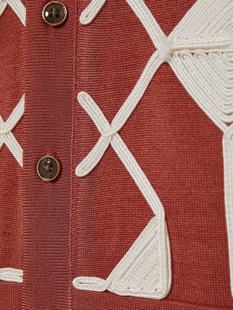Reiss Paprika Red/Off White Terrazzo 3-9 yrs Geometric Embroidery Knit Shirt - Image 4 of 4