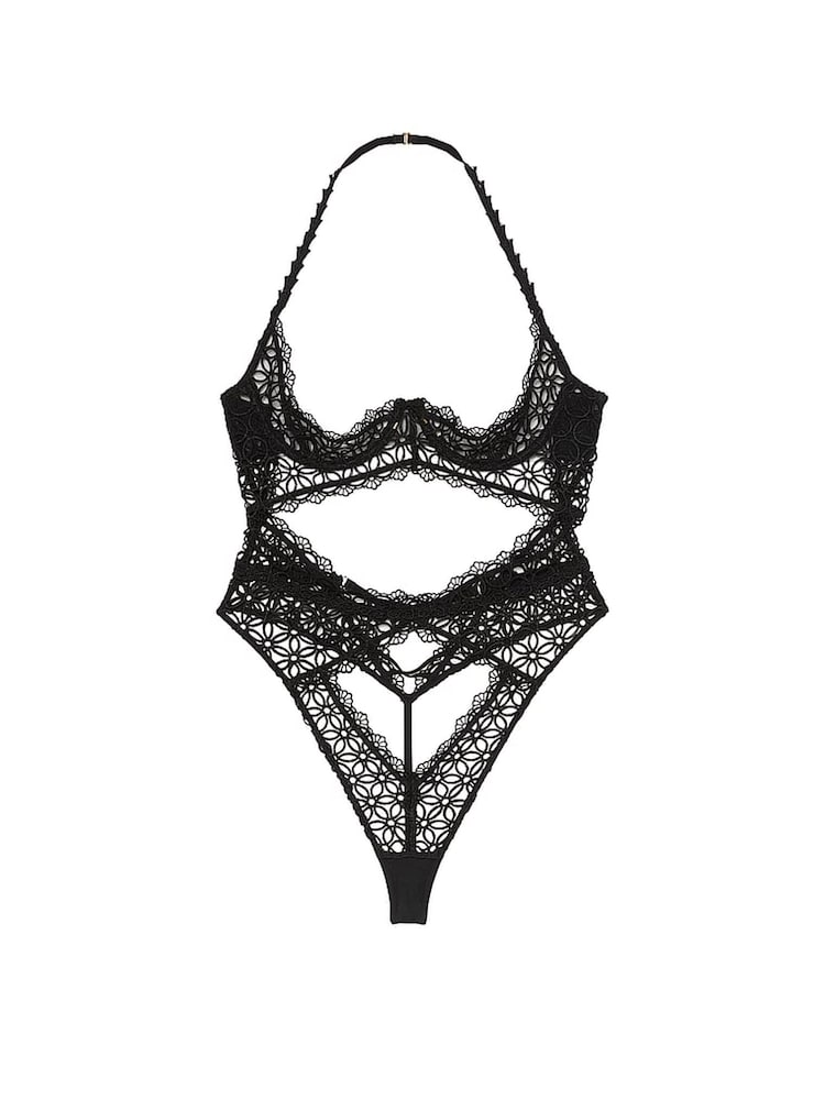 Victoria's Secret Black Geo Daisy Lace Open Cup Bodysuit - Image 3 of 3