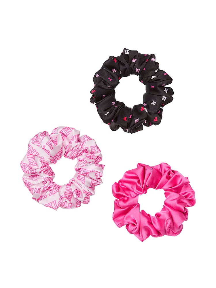 Victoria's Secret PINK Pink and Black 3 Pack Scrunchie Set - Image 1 of 1