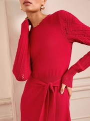 Love & Roses Red Crew Neck Scallop Long Sleeve Knitted Midi Dress - Image 2 of 4