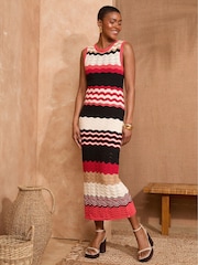 Love & Roses Multi Halter Neck Tie Waist Midi Dress - Image 3 of 4
