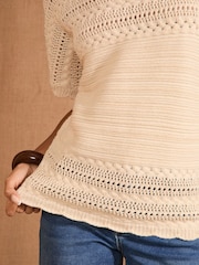 Love & Roses Ivory Petite Scallop Stitch Grown On Sleeve Knit Top - Image 4 of 4