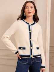 Love & Roses Ivory Tipped Gold Button Cardigan - Image 1 of 4