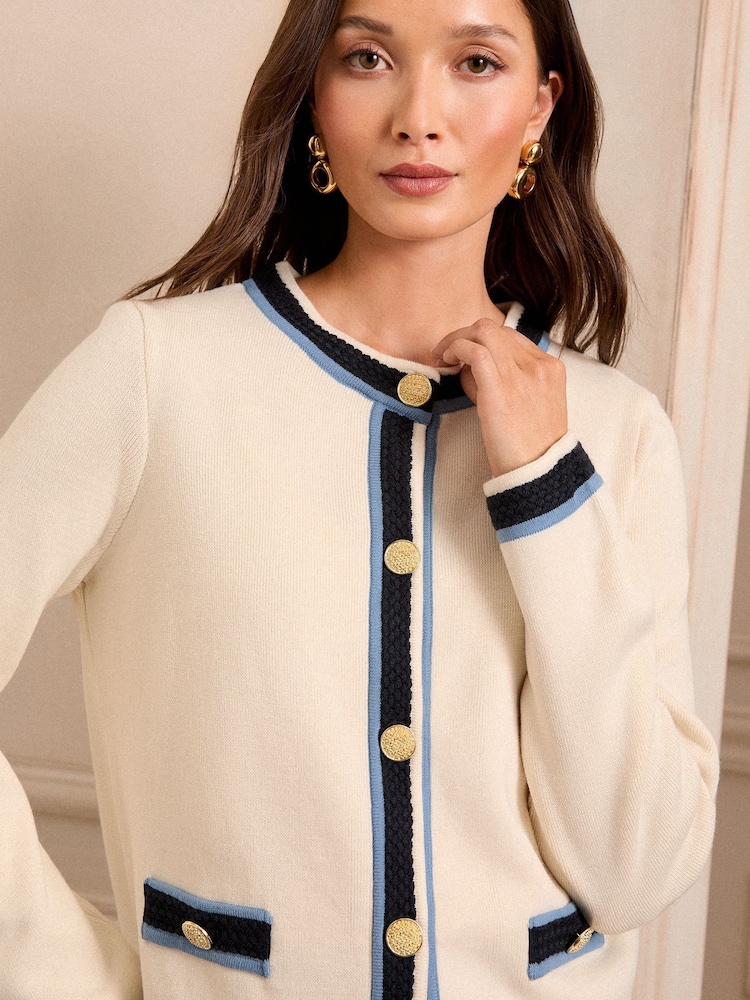 Love & Roses Ivory Tipped Gold Button Cardigan - Image 2 of 4