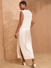 Love & Roses Neutral Crochet Chevron Stitch 2-In-1 Dress - Image 2 of 4
