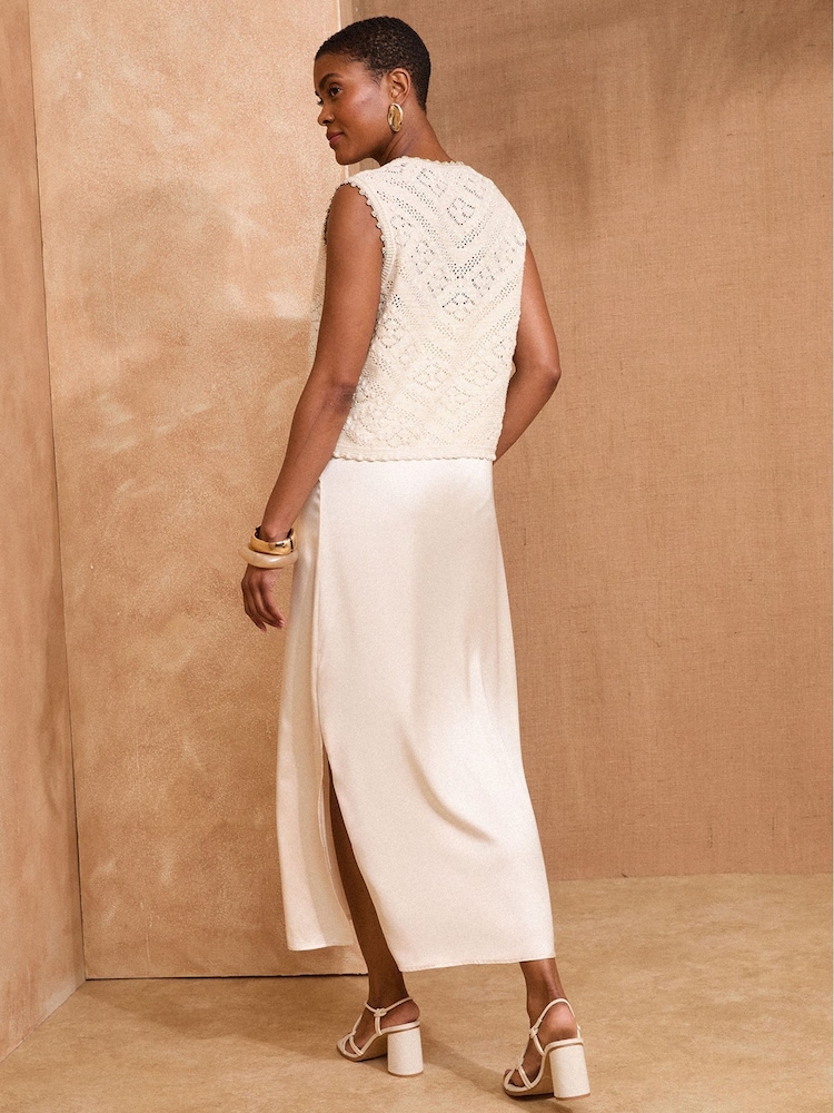Love & Roses Neutral Crochet Chevron Stitch 2-In-1 Dress - Image 2 of 4
