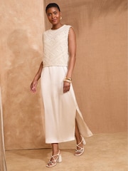 Love & Roses Neutral Crochet Chevron Stitch 2-In-1 Dress - Image 3 of 4