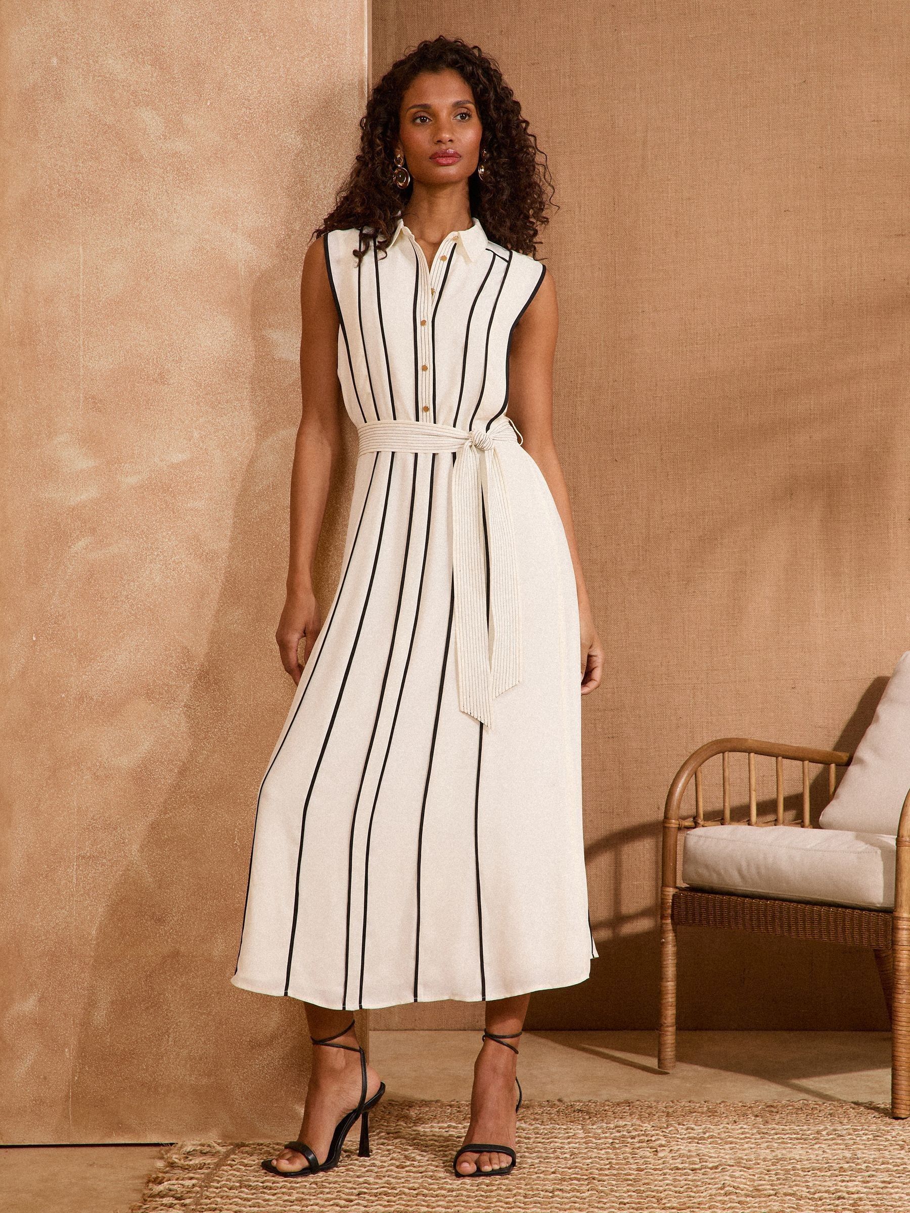 無料発送 Tipping Contrast Ivory Roses & Love Buy Belted Shirt Midi ワンピース