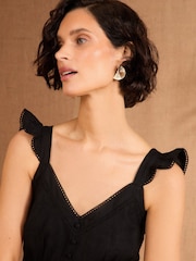 Love & Roses Black Frill Sleeve Strappy Midi Sundress - Image 2 of 4