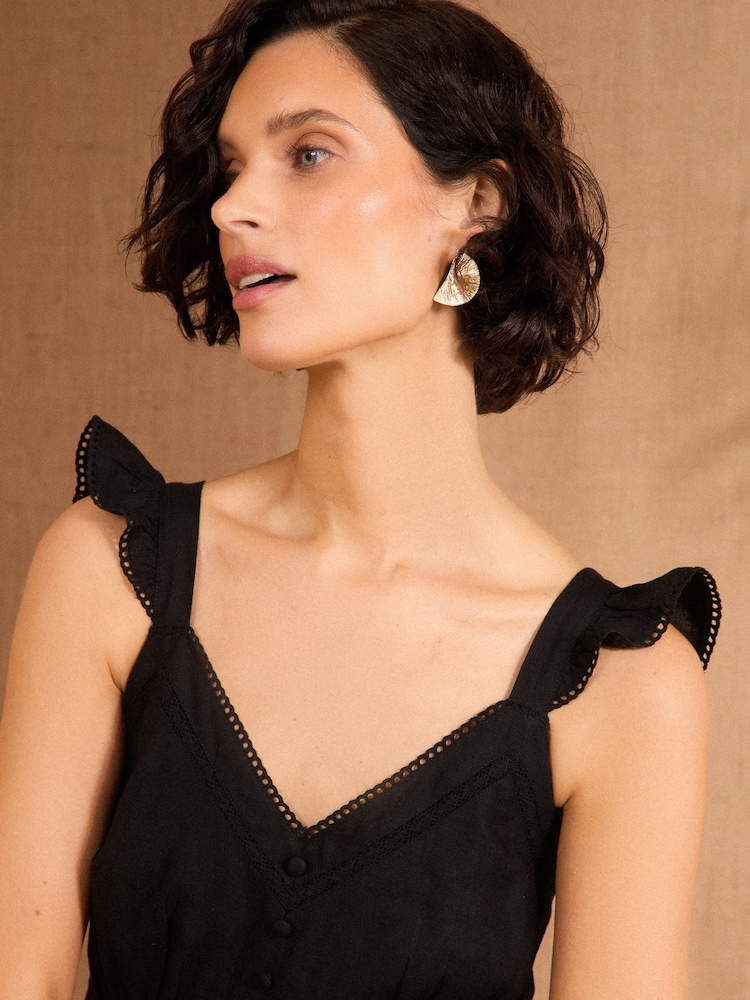 Love & Roses Black Frill Sleeve Strappy Midi Sundress - Image 2 of 4