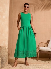 Love & Roses Bright Green Jersey Broderie Midi Dress - Image 1 of 4