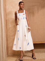 Love & Roses White Shell Embroidered Midi Sundress - Image 1 of 4