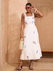 Love & Roses White Shell Embroidered Midi Sundress - Image 4 of 4