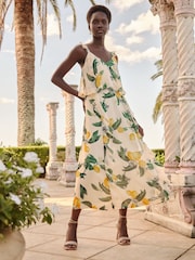 Love & Roses Buttermilk Lemon Printed Ruffle Midi Dress - Image 1 of 4