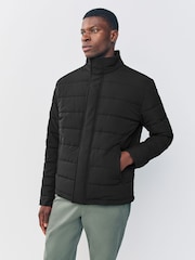 Black Quilted Shower Resistant Funnel Neck Jacket - Image 1 of 9
