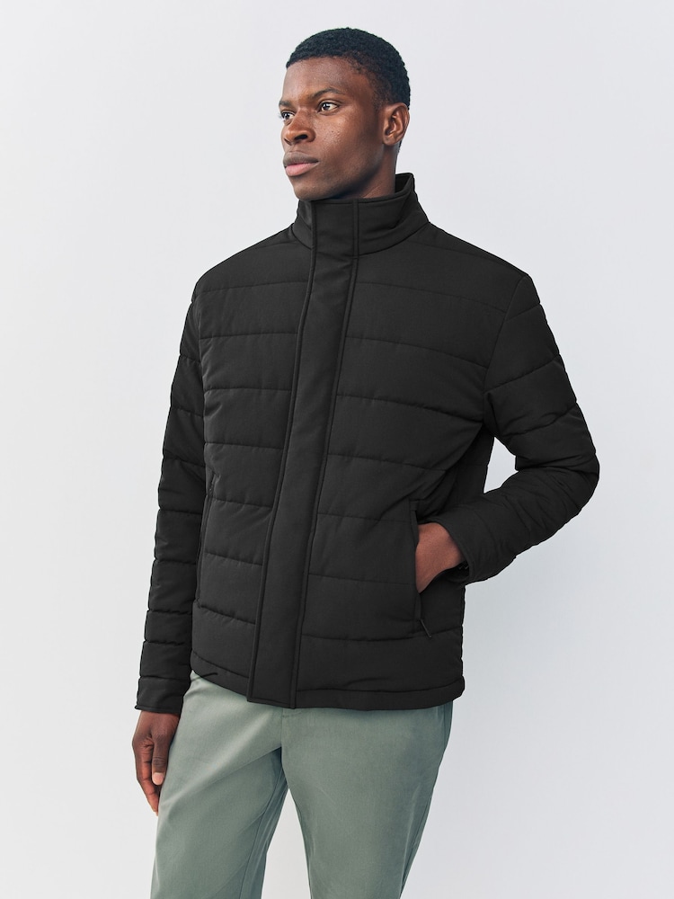 Black Quilted Shower Resistant Funnel Neck Jacket - Image 1 of 9