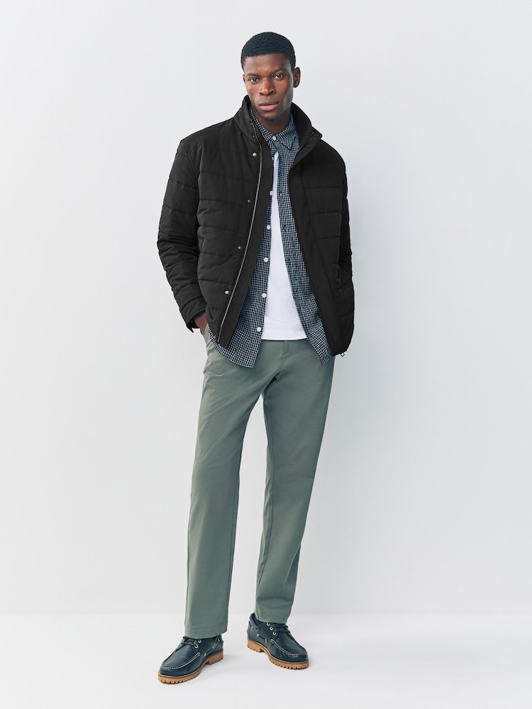 Black Quilted Shower Resistant Funnel Neck Jacket - Image 2 of 9