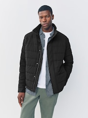 Black Quilted Shower Resistant Funnel Neck Jacket - Image 3 of 9