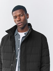 Black Quilted Shower Resistant Funnel Neck Jacket - Image 5 of 9