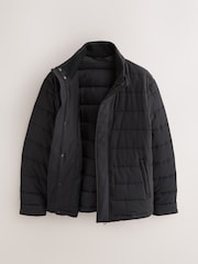 Black Quilted Shower Resistant Funnel Neck Jacket - Image 7 of 9