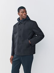Navy Blue Quilted Shower Resistant Hooded Jacket - Image 1 of 10