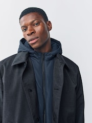 Navy Blue Quilted Shower Resistant Hooded Jacket - Image 4 of 10